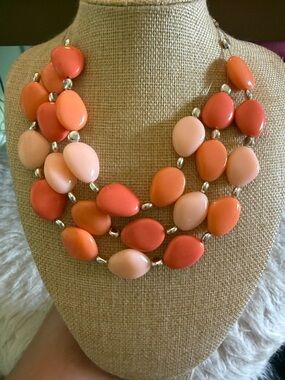 Multi-Strand Coral and Peach Bead Necklace - Women Jewelry
